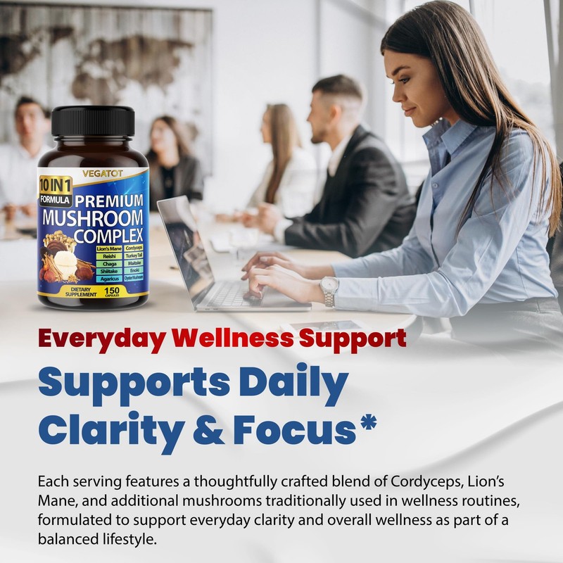 10 in 1 High Strength Mushroom Supplement - Lions Mane, Cordyceps, Reishi - Brai gallery