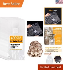Thickened 6 Mil Mushroom Grow Bags – Breathable & Tear-Resistant – 100 Count