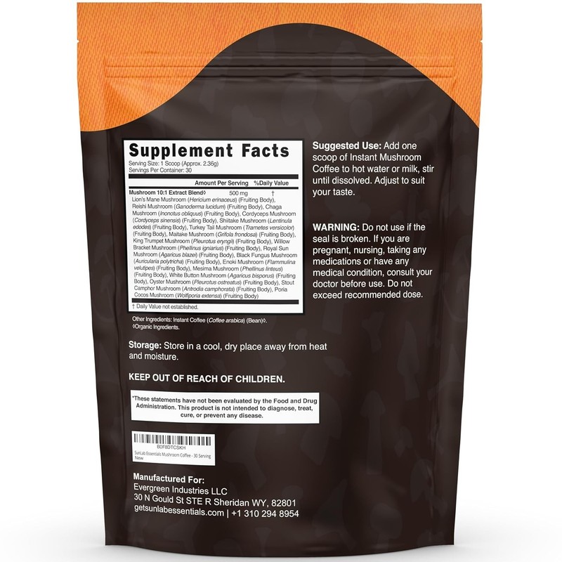 Organic Mushroom Coffee 17 Functional Mushroom Blend Lion's Mane, Reishi, Cha... gallery