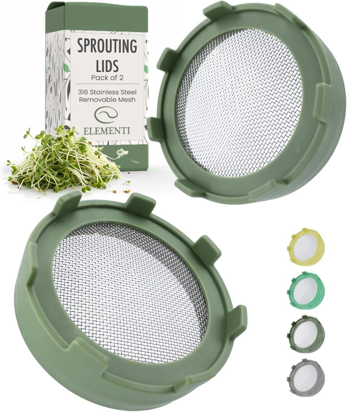 Elementi Sprouts Growing Kit for Wide Mouth Mason Jars, Set of 2 Sprouting Lids gallery