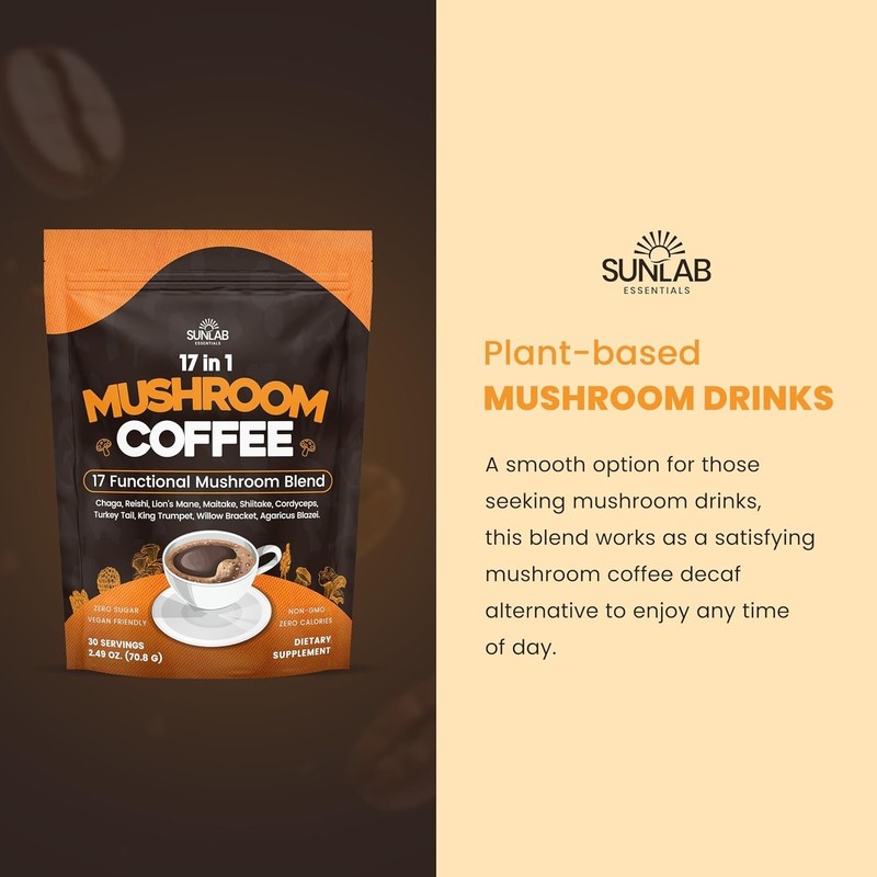Organic Mushroom Coffee 17 Functional Mushroom Blend Lion's Mane, Reishi, Cha... gallery