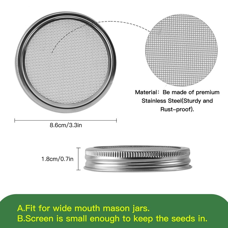 4 PCS Mason Jar Sprouting Lids Kit, Stainless Steel Wide Mouth Grow Set, New USA gallery