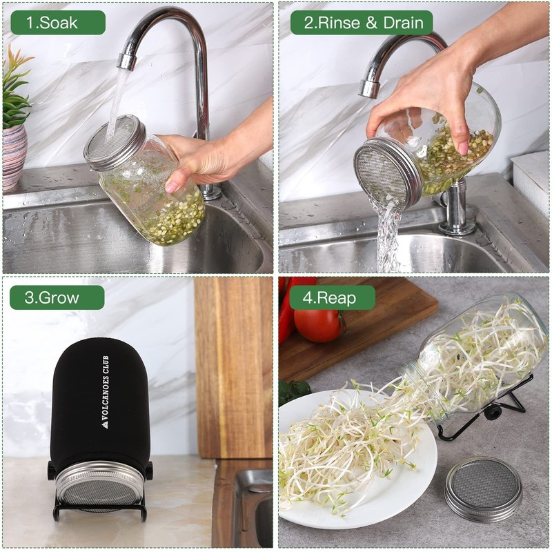 4 PCS Mason Jar Sprouting Lids Kit, Stainless Steel Wide Mouth Grow Set, New USA gallery