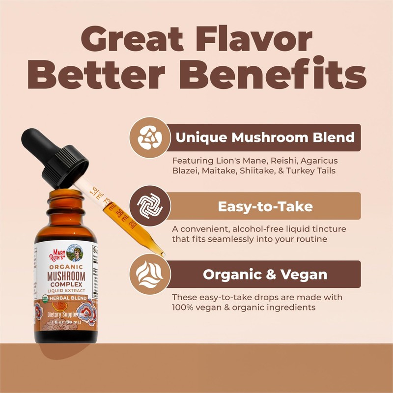 MARYRUTH'S Mushroom Complex | Lion's Mane | Turkey Tail | 1 Fl Oz (Pack of 1) gallery