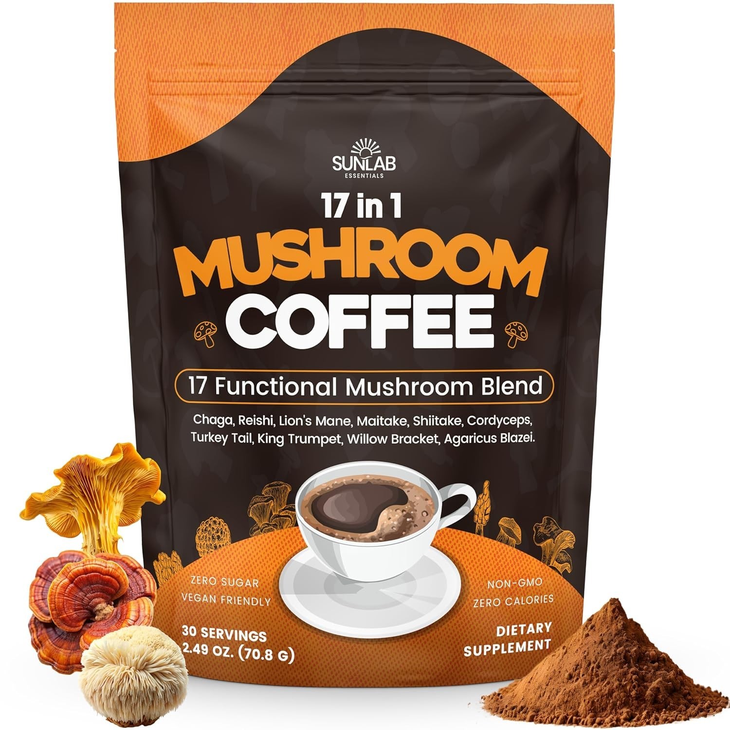 Organic Mushroom Coffee 17 Functional Mushroom Blend Lion's Mane, Reishi, Cha... gallery