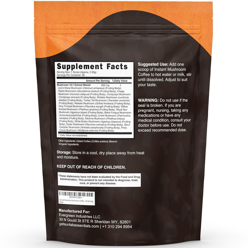 Organic Mushroom Coffee 17 Functional Mushroom Blend (Lion's Mane, Reishi, Chaga gallery