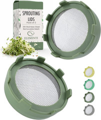 Elementi Sprouts Growing Kit for Wide Mouth Mason Jars, Set of 2 Sprouting Lids