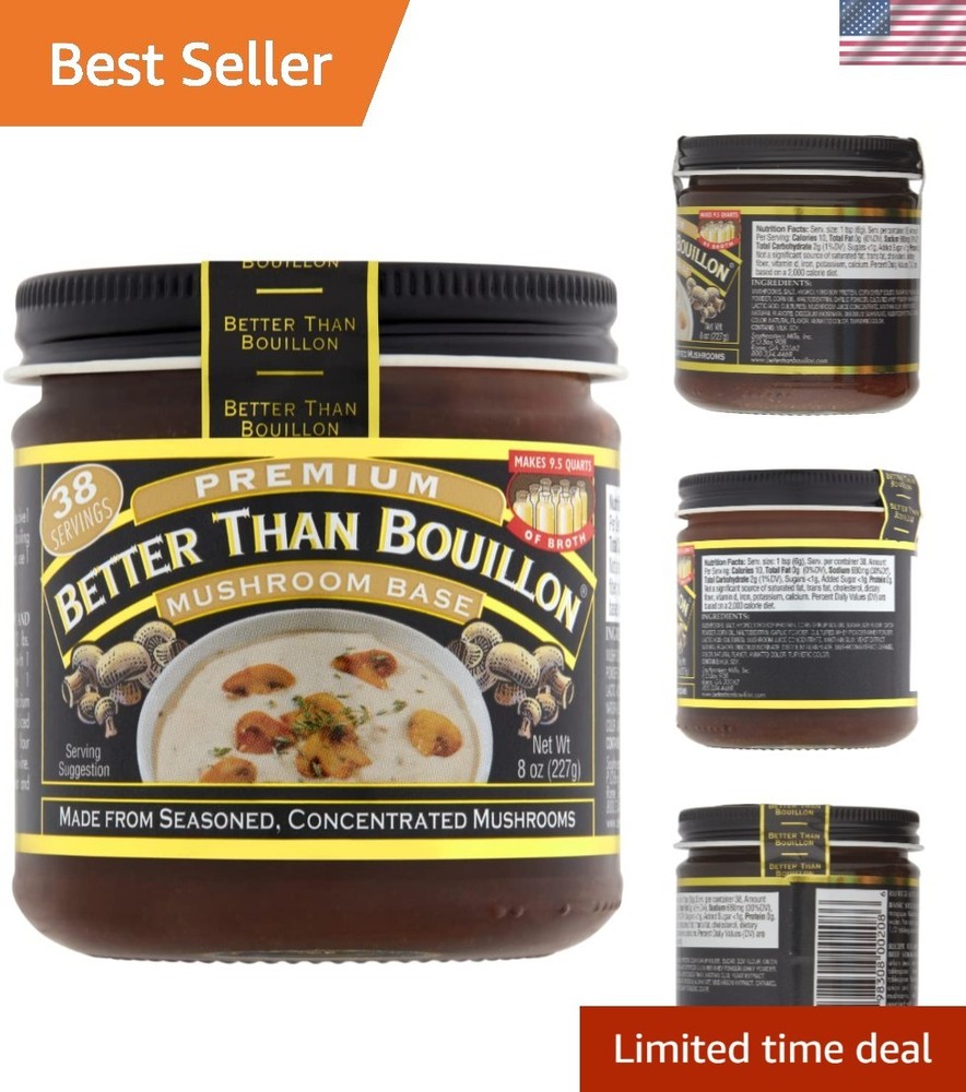 Gourmet Mushroom Base - 8 OZ Jar for Rich Soups and Marinades, 9.5 Quarts Yield