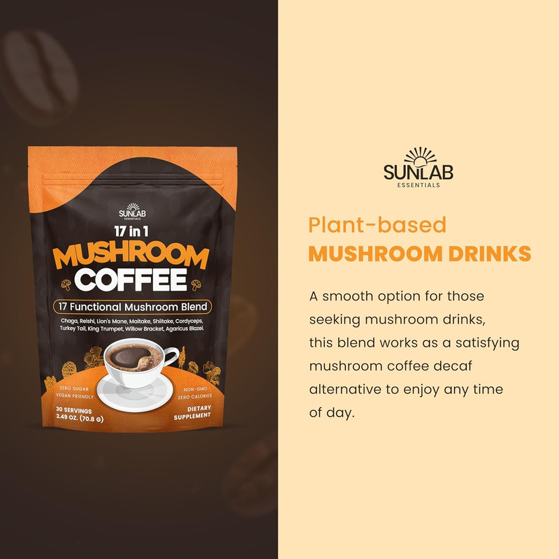 Organic Mushroom Coffee 17 Functional Mushroom Blend (Lion's Mane, Reishi, Chaga gallery