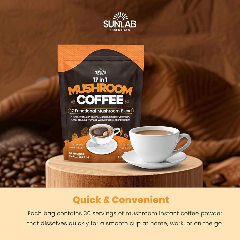 Organic Mushroom Coffee 17 Functional Mushroom Blend Lion's Mane, Reishi, Cha... gallery