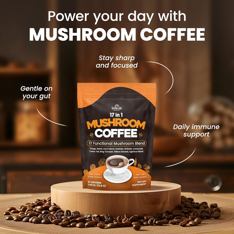 Organic Mushroom Coffee 17 Functional Mushroom Blend (Lion's Mane, Reishi, Chaga gallery