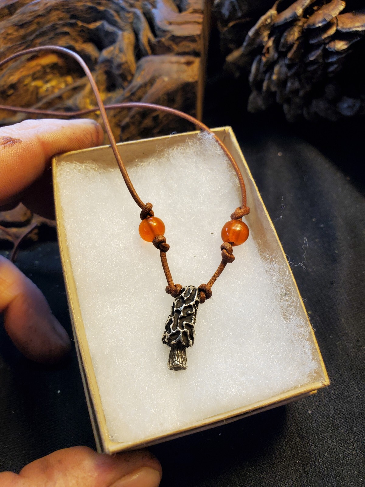 1 Solid silver MOREL MUSHROOM sterling necklace mushrooms heavy fungi edible yum gallery